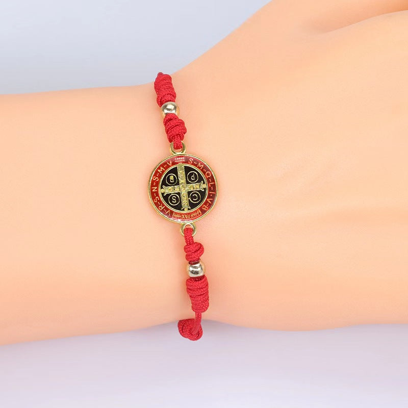 Red String Woven Saint Benedict Bracelet | Amen Artisan