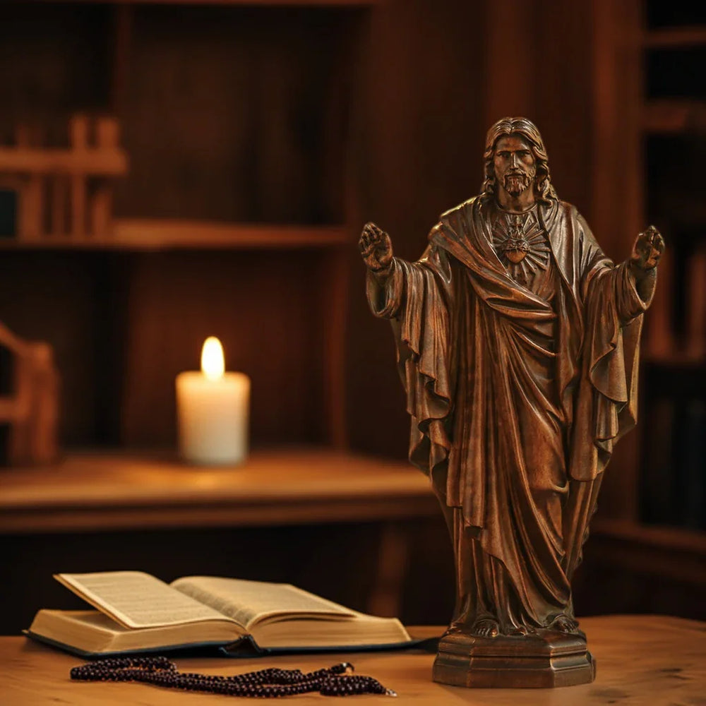 Sacred Heart of Jesus Wood Carved Figure Amen Artisan