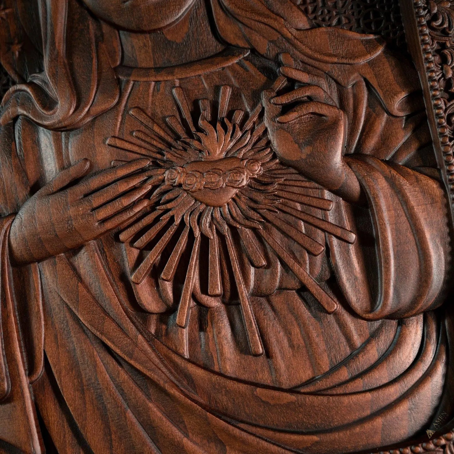 Immaculate Heart of Mary Wood Carving