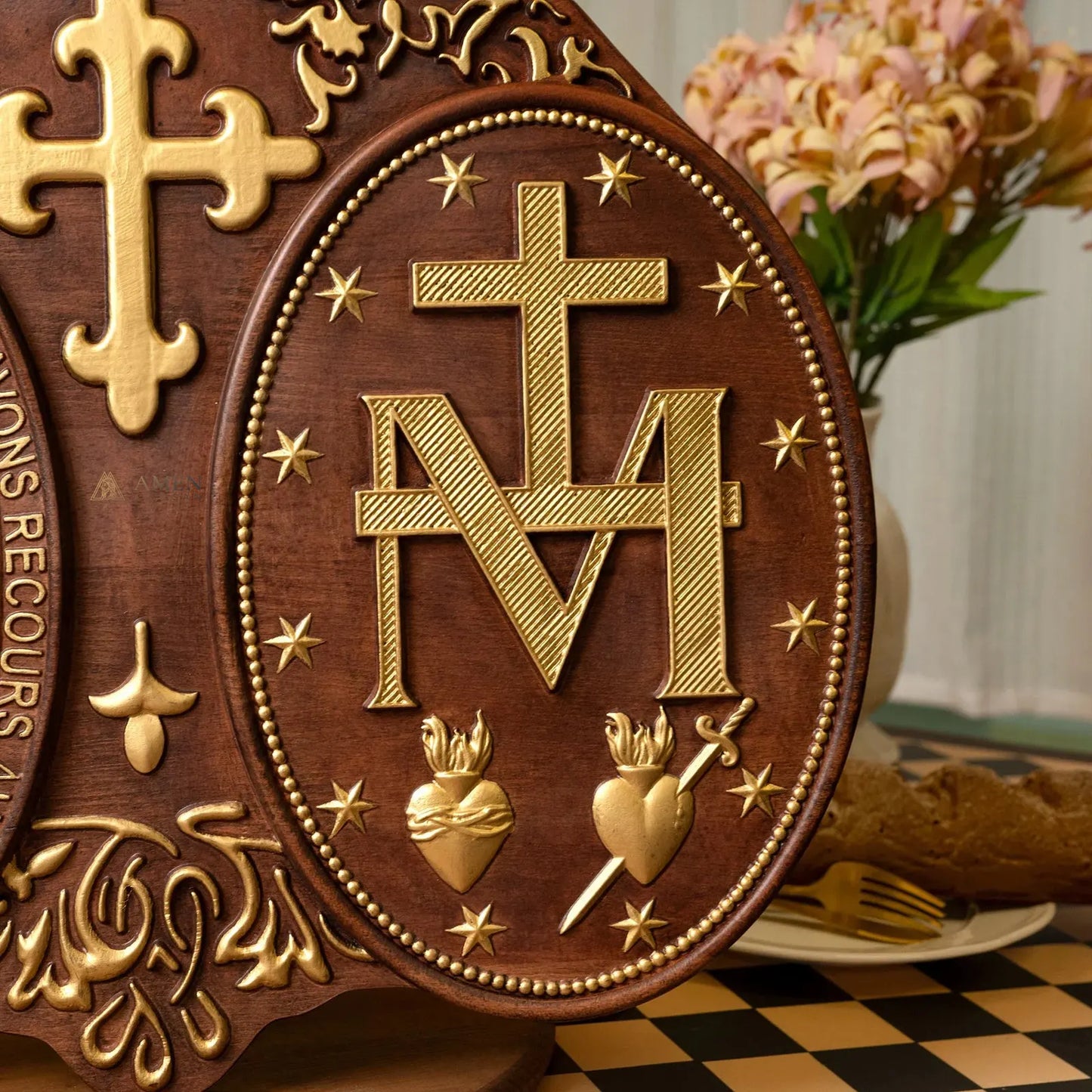 Miracle Medal Wood Carving