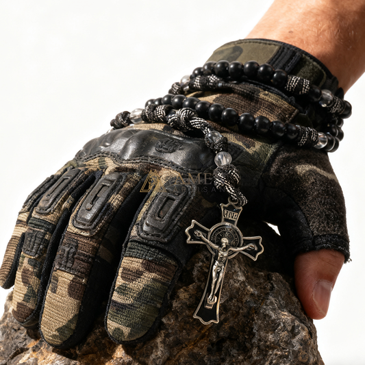Tactical Paracord Rosary — Matte Black Beads, Military-Grade Strength, Warrior’s Faith Amen Artisan
