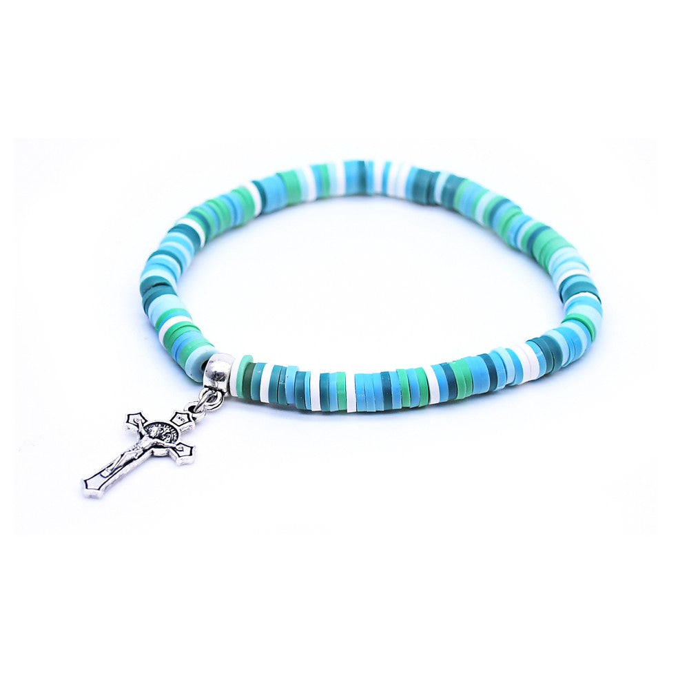 $0.99 Deal Colorful Polymer Clay Cross Rosary Bracelet
