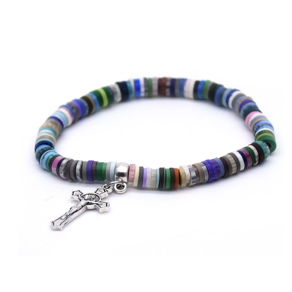 $0.99 Deal Colorful Polymer Clay Cross Rosary Bracelet
