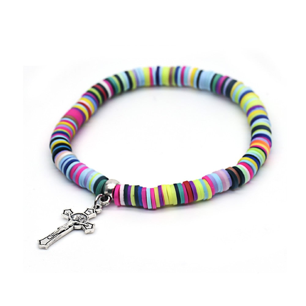 $0.99 Deal Colorful Polymer Clay Cross Rosary Bracelet