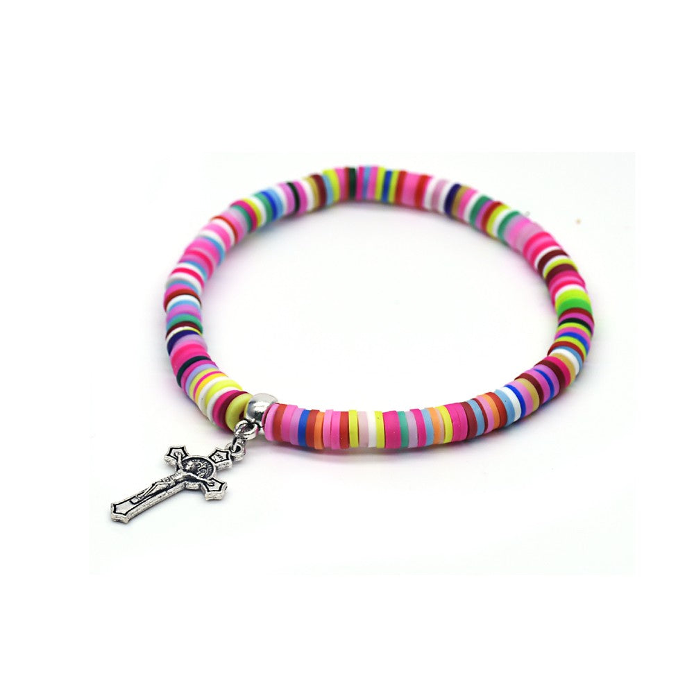 $0.99 Deal Colorful Polymer Clay Cross Rosary Bracelet