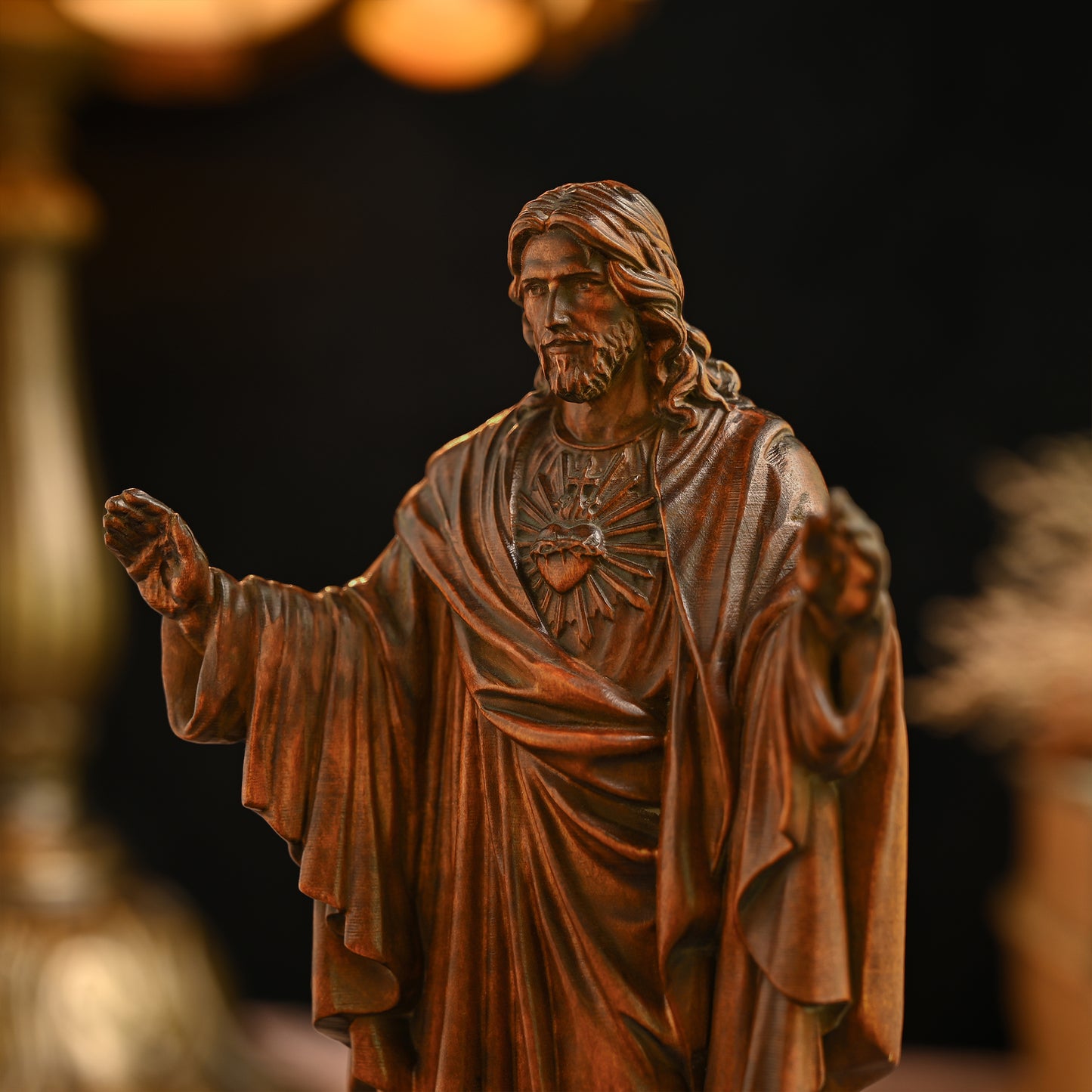 Sacred Heart of Jesus Wood Carved Figure Amen Artisan