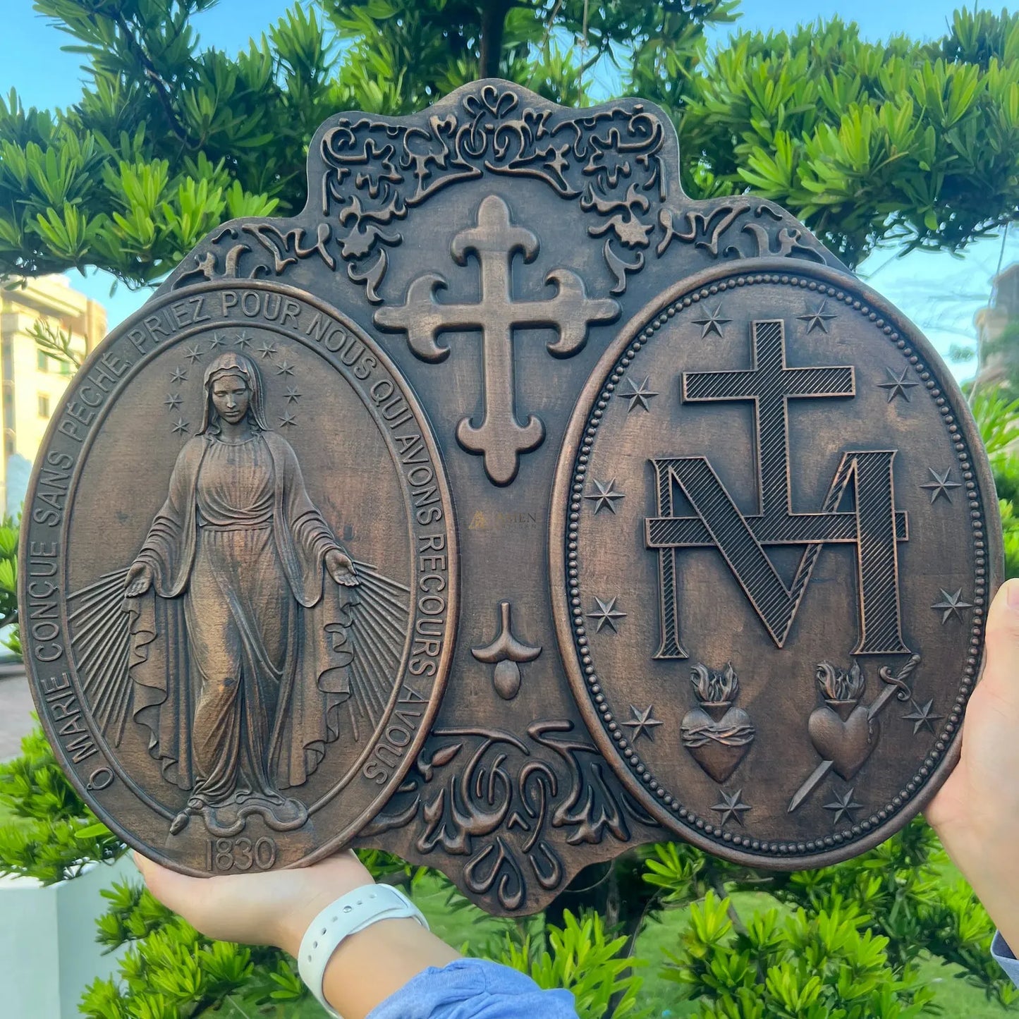 Miracle Medal Wood Carving
