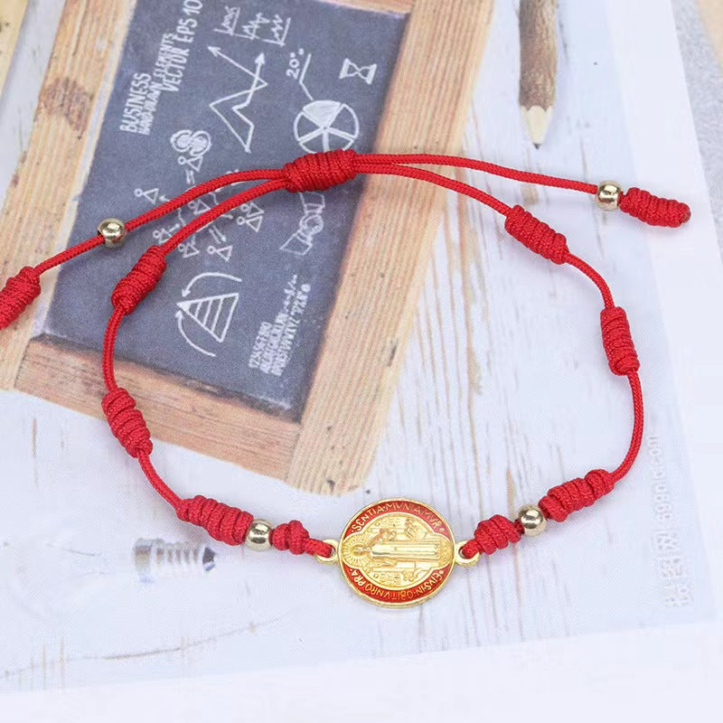 Red String Woven Saint Benedict Bracelet | Amen Artisan
