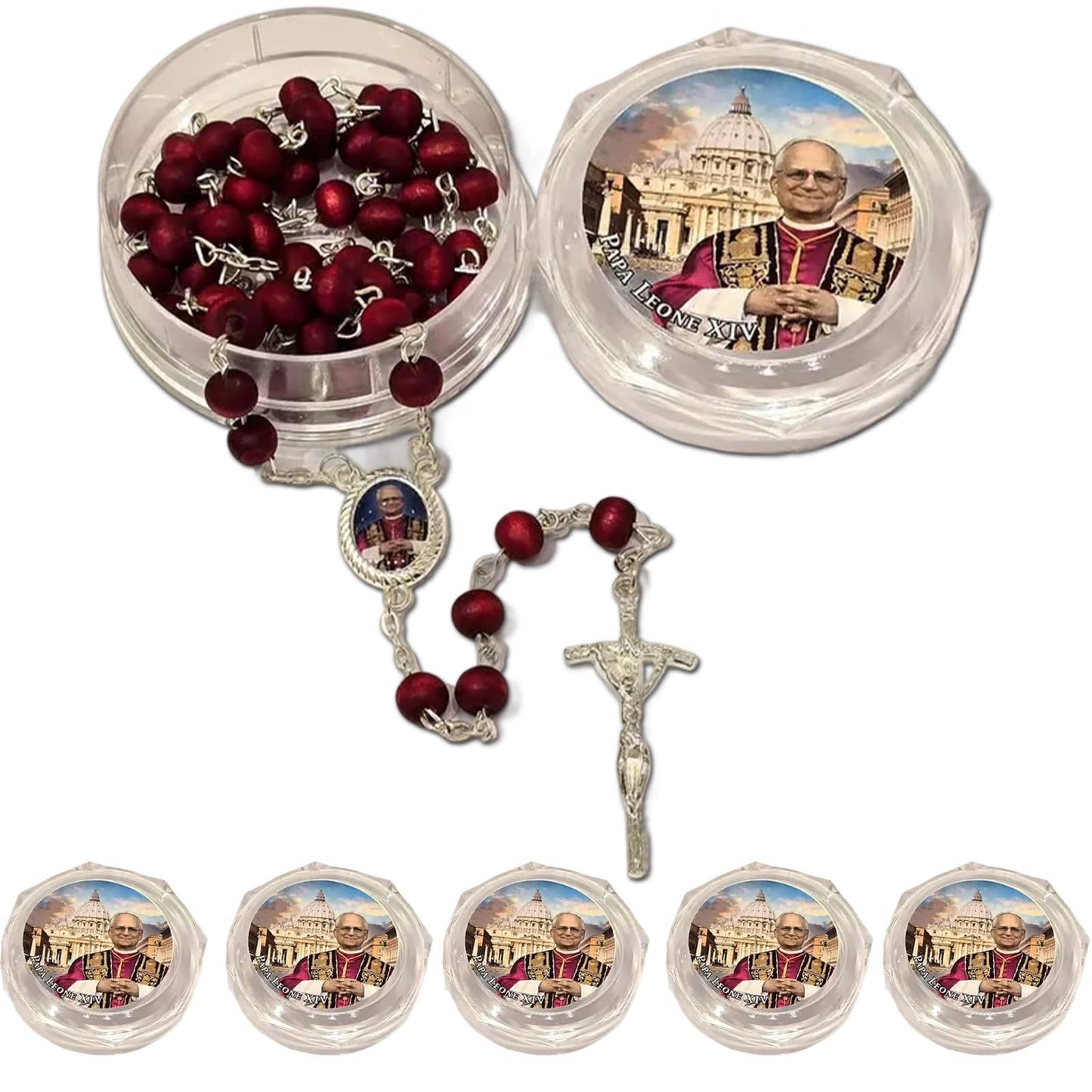 Amen Artisan Pope Leo XIV Red Rosewood Rosary