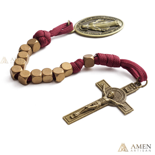Burgundy Clip-On Pocket Decade Rosary with Crucifix and Our Lady Medal