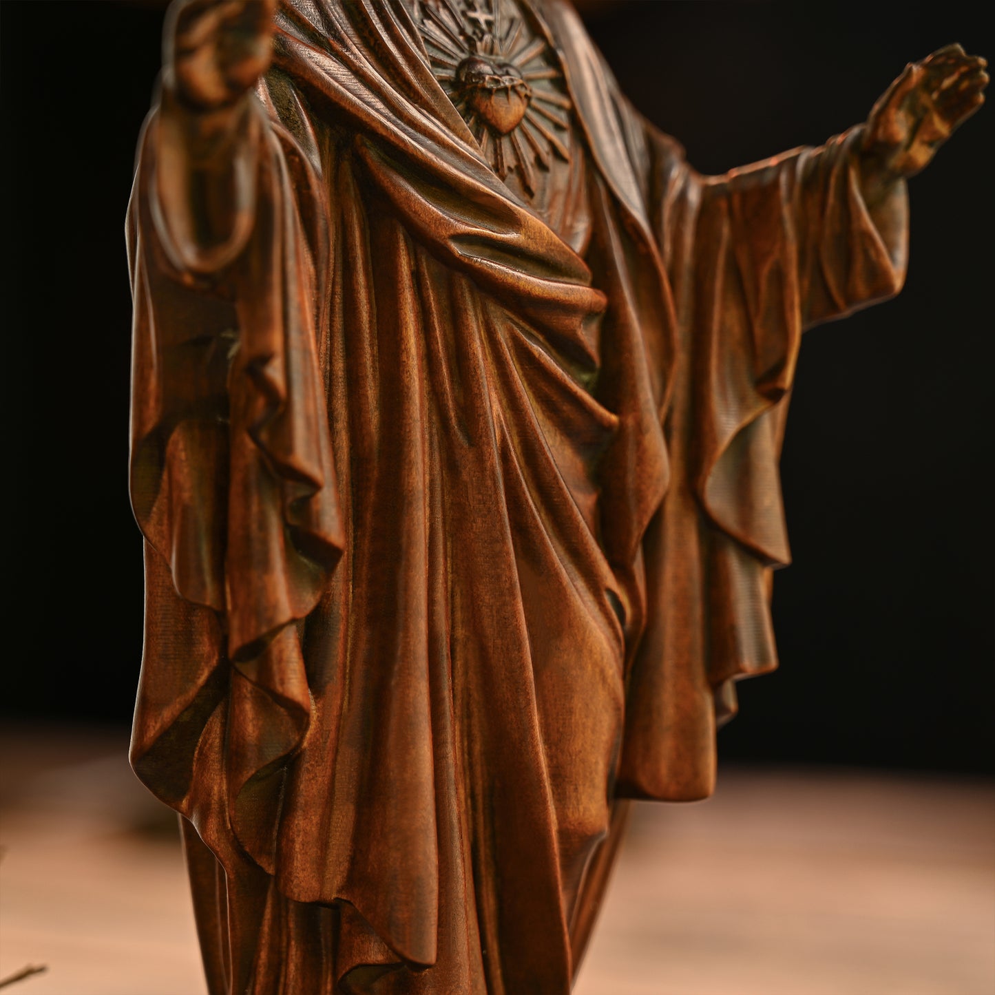 Sacred Heart of Jesus Wood Carved Figure Amen Artisan