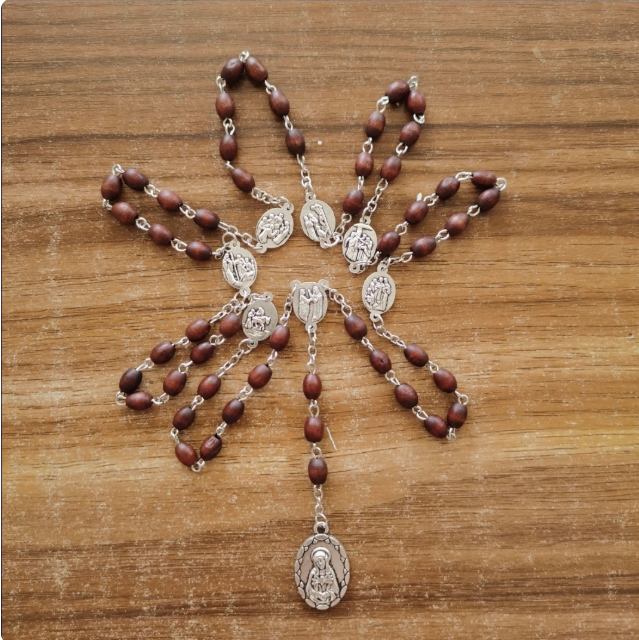 Wooden Seven Sorrows Rosary Bead Necklace Amen Artisan
