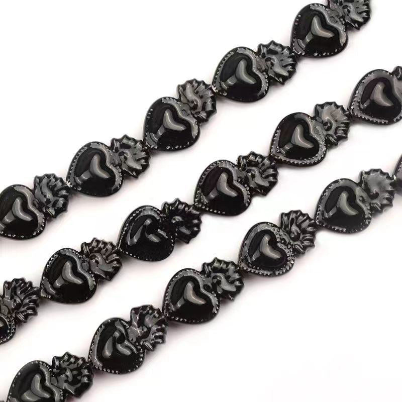 Rosario de cerámica con cuentas del Sagrado Corazón - Estilo bronce vintage - Amen Artisan