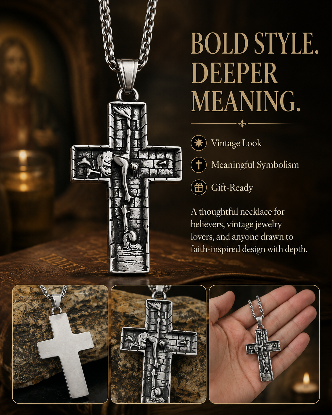 Vintage Cross Pendant Necklace Amen Artisan