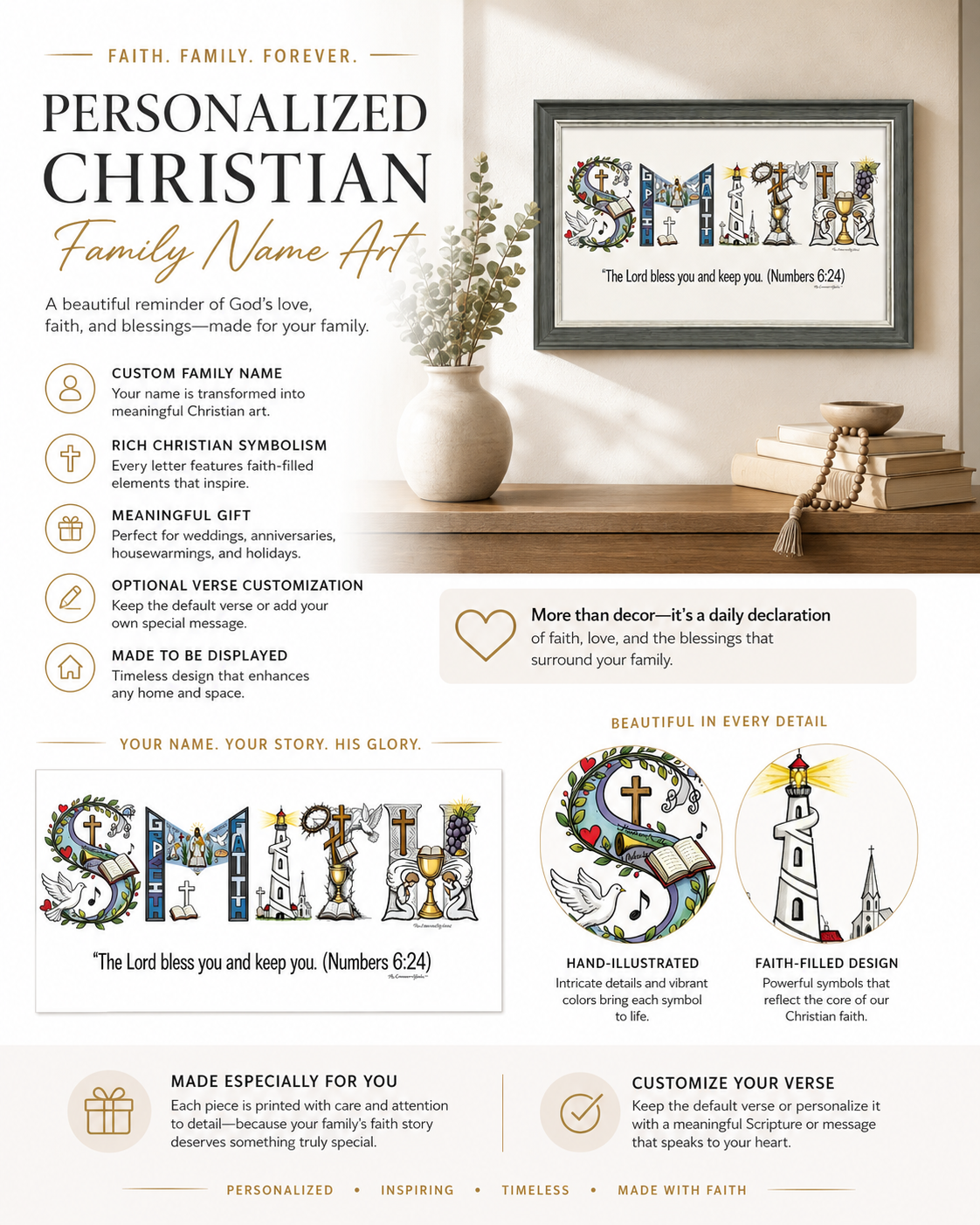 Personalized Christian Family Name Art Frame | Amen Artisan
