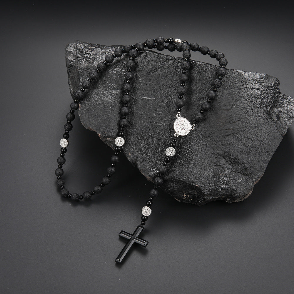 Lava Stone Beads Saint Benedict Medal Rosary Amen Artisan