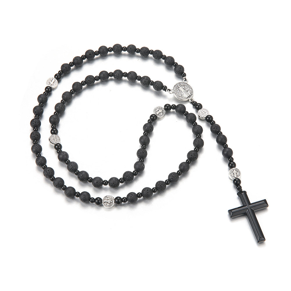 Lava Stone Beads Saint Benedict Medal Rosary Amen Artisan