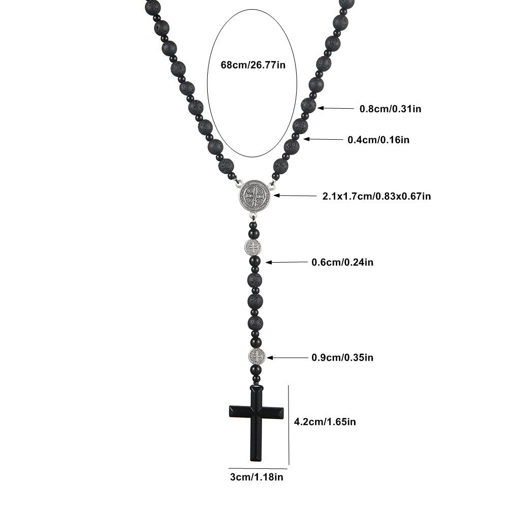 Lava Stone Beads Saint Benedict Medal Rosary Amen Artisan