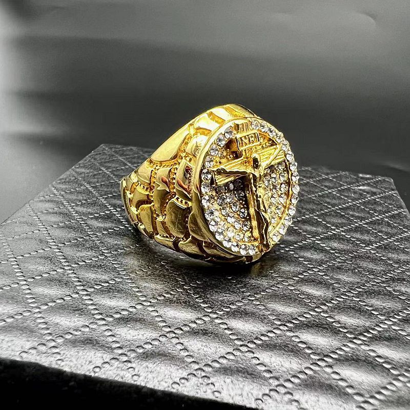 Anel de Cristo com Cruz de Diamante Artesanal Amém