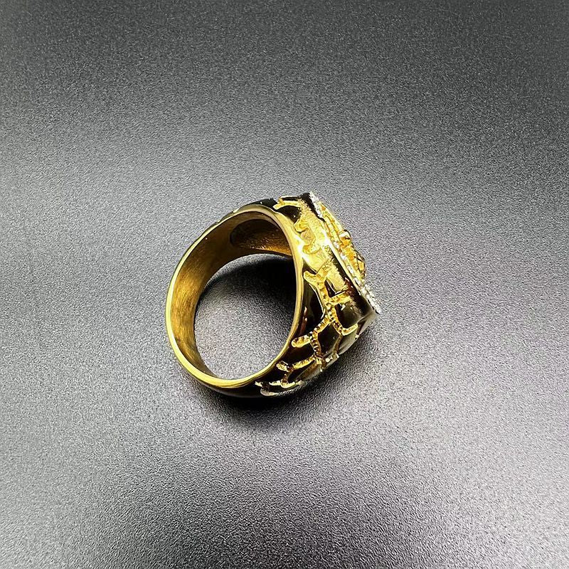 Anel de Cristo com Cruz de Diamante Artesanal Amém