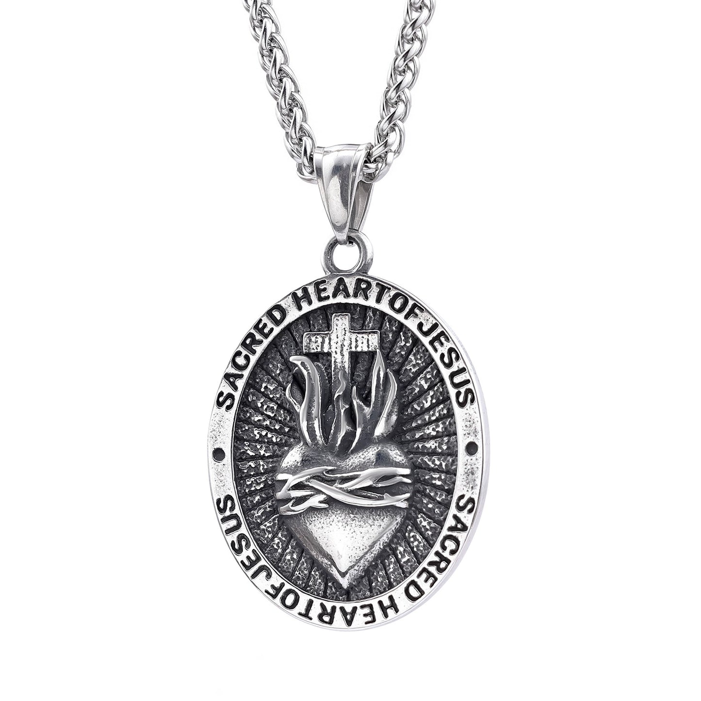 Vintage Titanium Steel Heart Design Cross Pendant Necklace