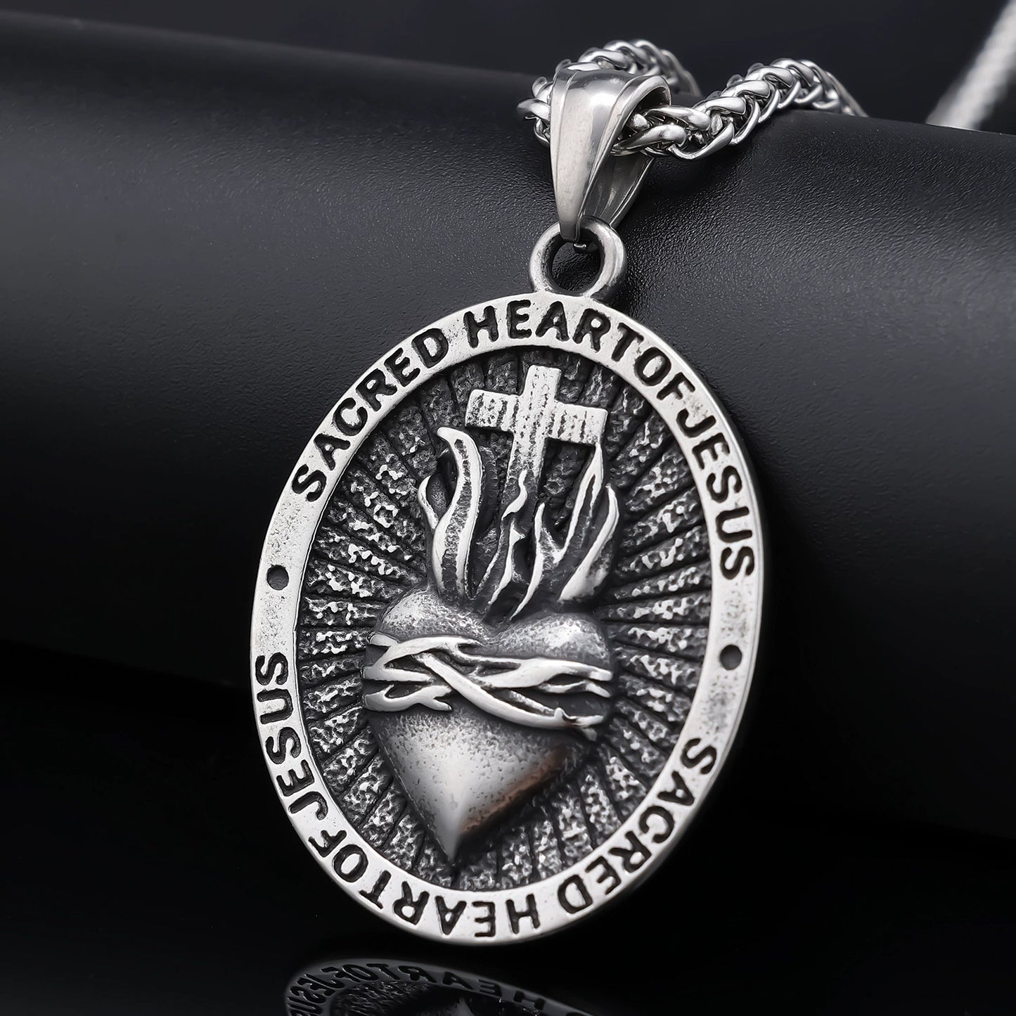 Vintage Titanium Steel Heart Design Cross Pendant Necklace