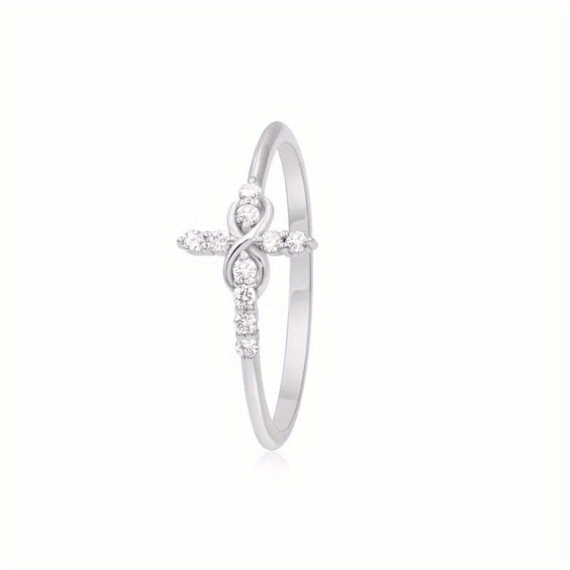 $0.99 Deal - Natural Round Diamond Yellow Gold Cluster Cross Ring