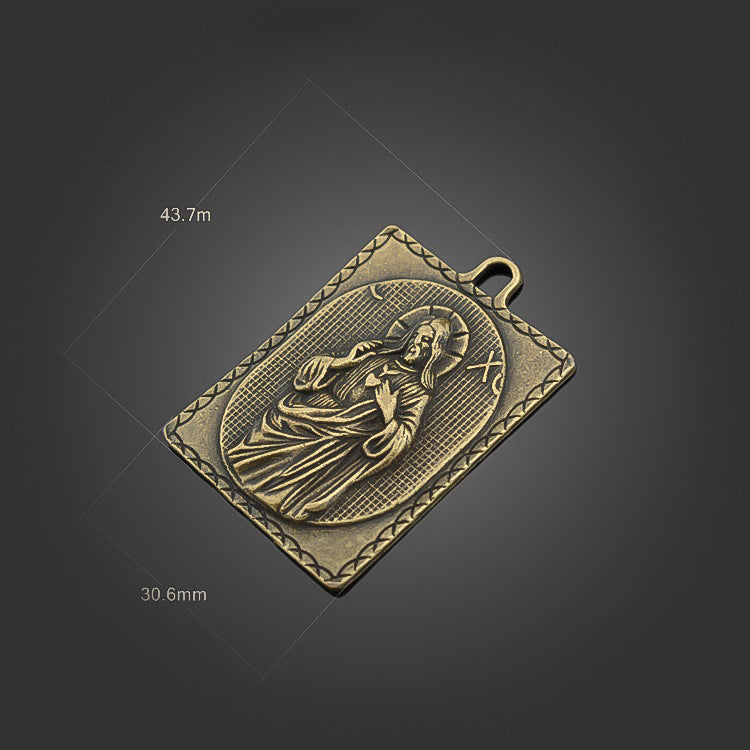 Vintage Sacred Heart Jesus Pendant Necklace – Bronze Finish Amen Artisan