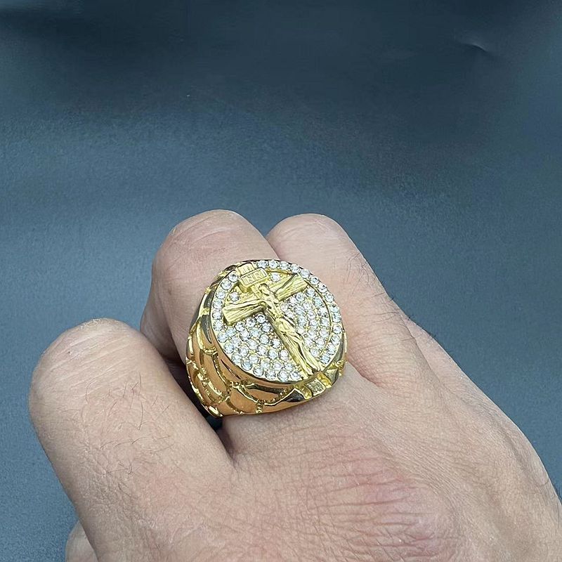 Anel de Cristo com Cruz de Diamante Artesanal Amém