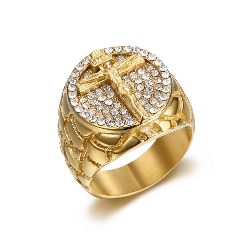 Anel de Cristo com Cruz de Diamante Artesanal Amém