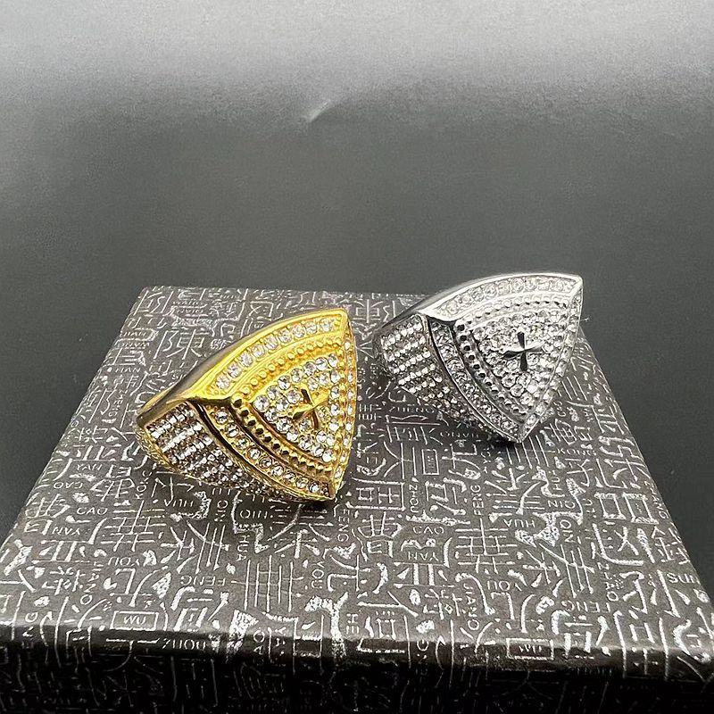 Anel de Cristo em ouro artesanal Amém com diamante e crucifixo