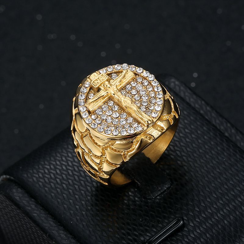Anel de Cristo com Cruz de Diamante Artesanal Amém
