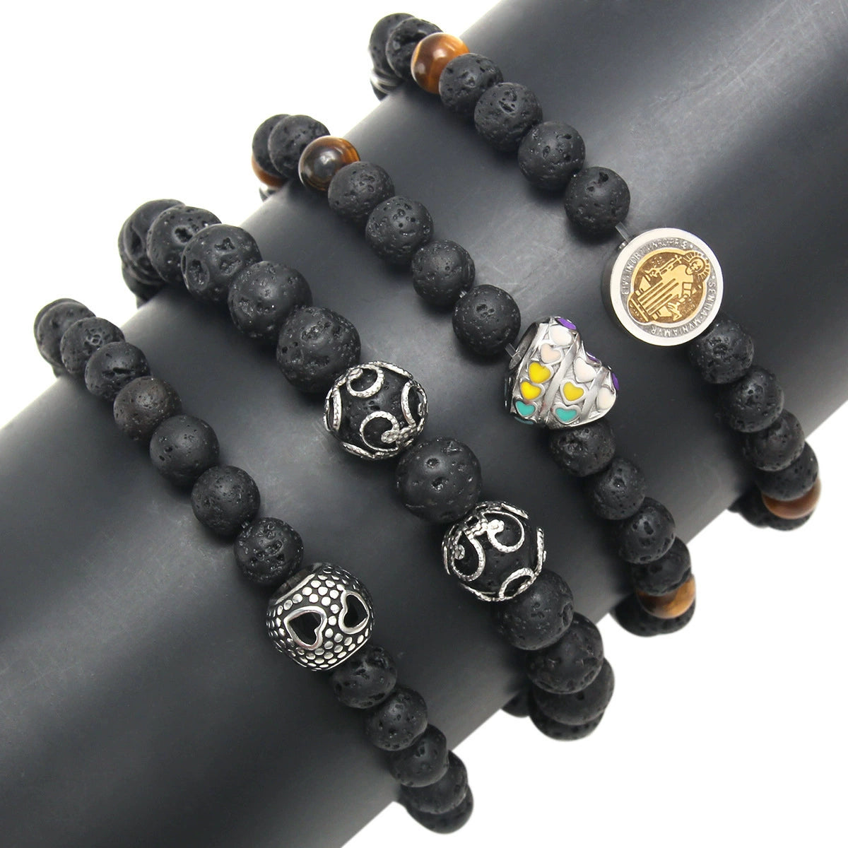 Obsidian Volcanic Stone Beaded Bracelet