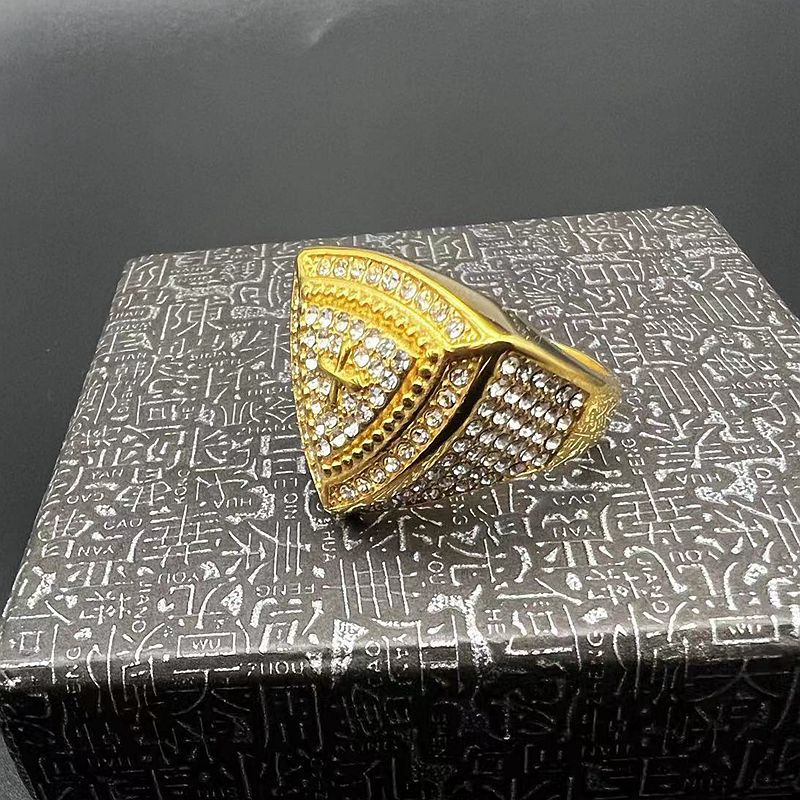 Anel de Cristo em ouro artesanal Amém com diamante e crucifixo