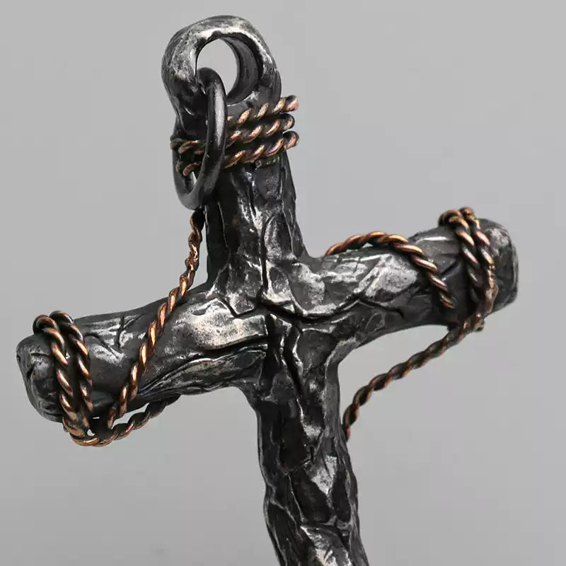 925 Sterling Silver Cracked Cross Pendant Necklace