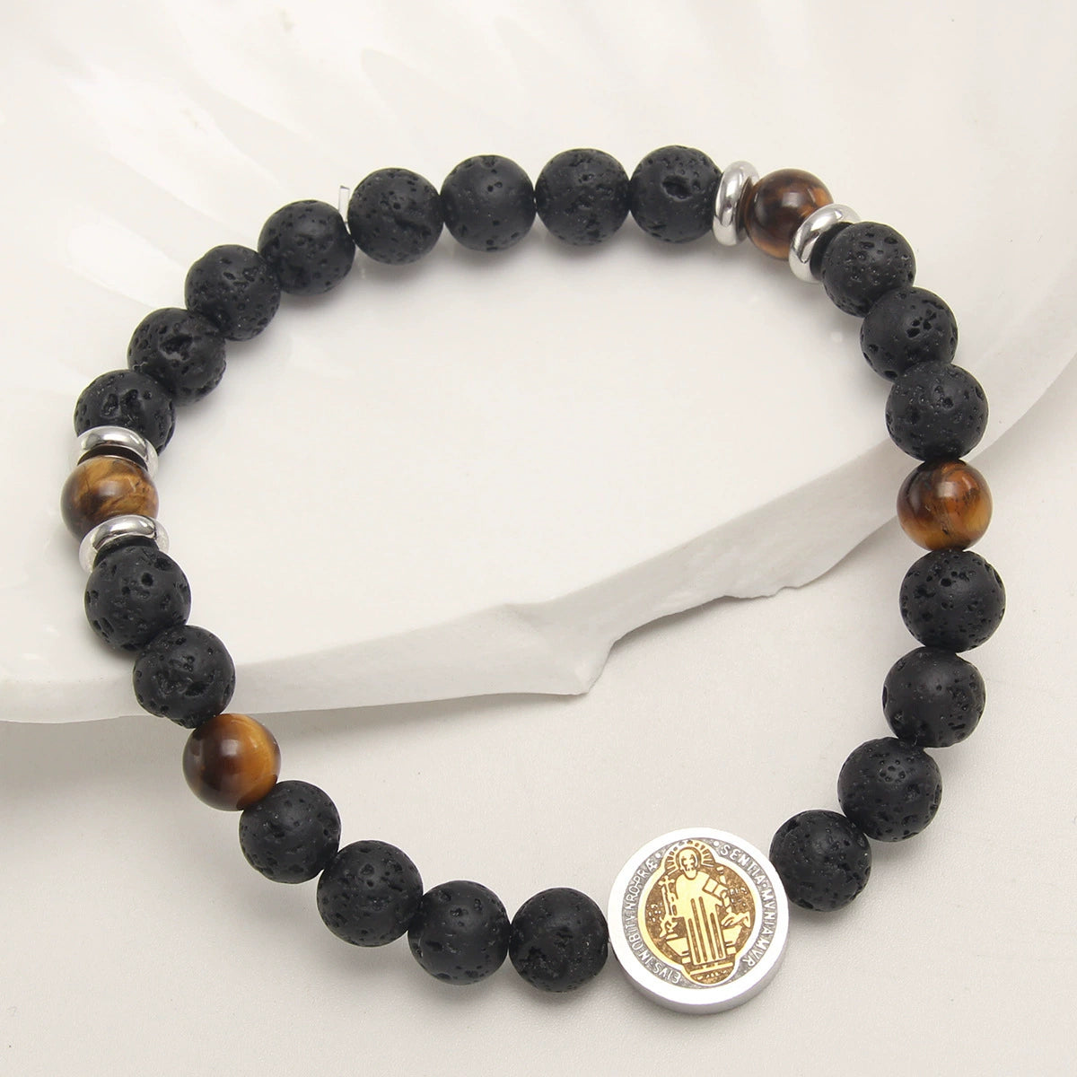Obsidian Volcanic Stone Beaded Bracelet