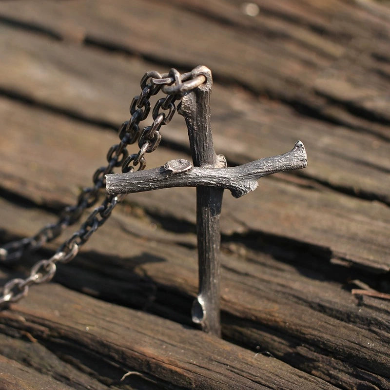 Wood Branch Cross Realistic Necklace