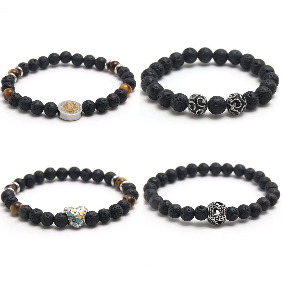 Obsidian Volcanic Stone Beaded Bracelet