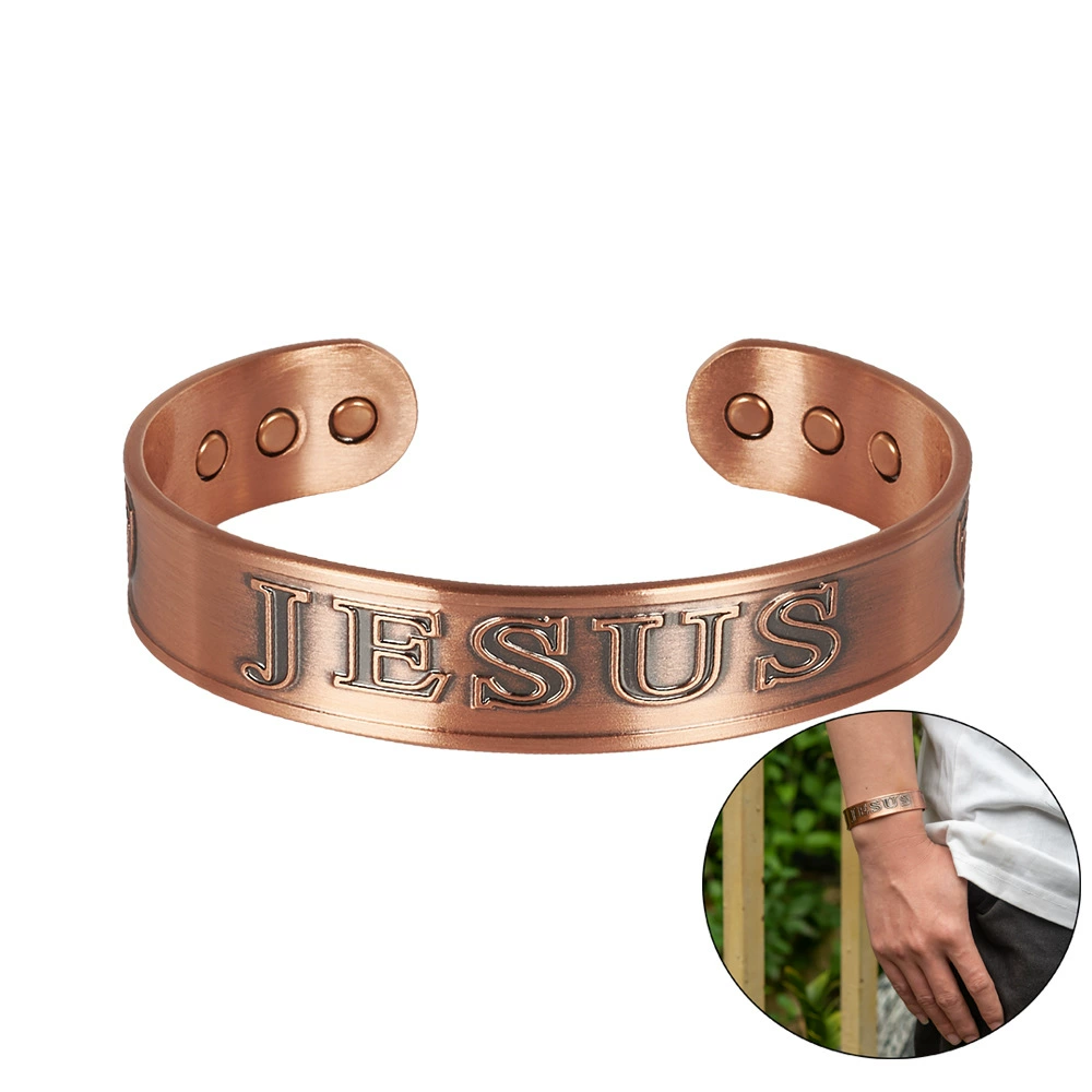 Pulseira magnética de cobre com nome de Jesus gravado vintage Amém Artisan