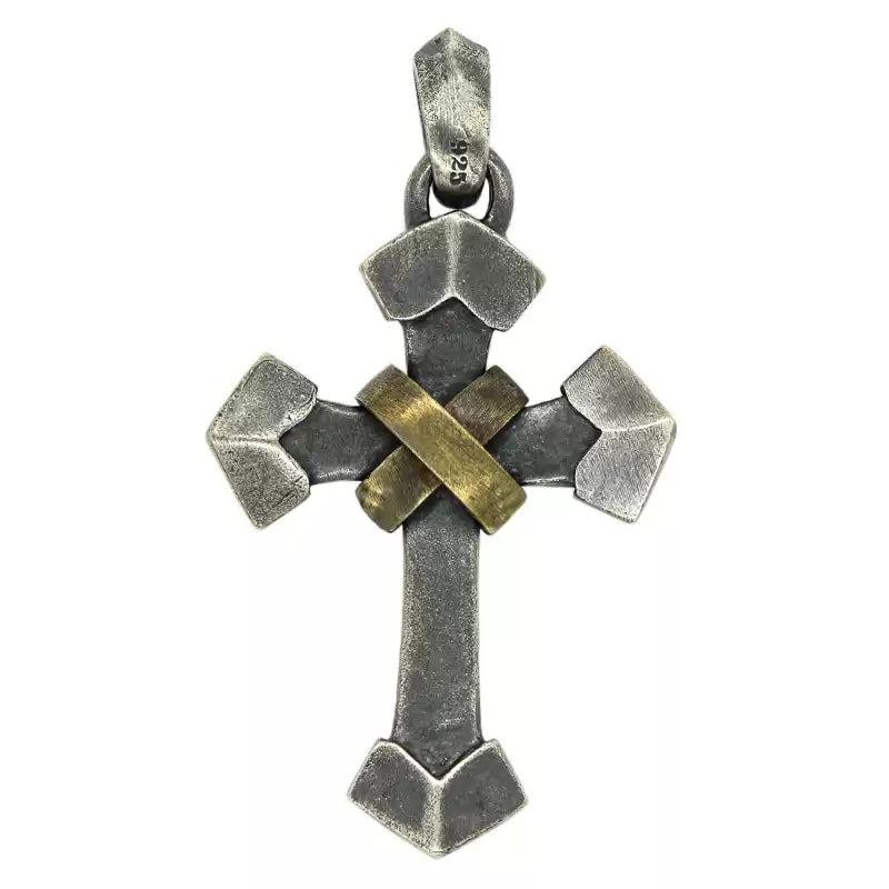 Brass Wrap 925 Sterling Silver Cross Pendant Necklace