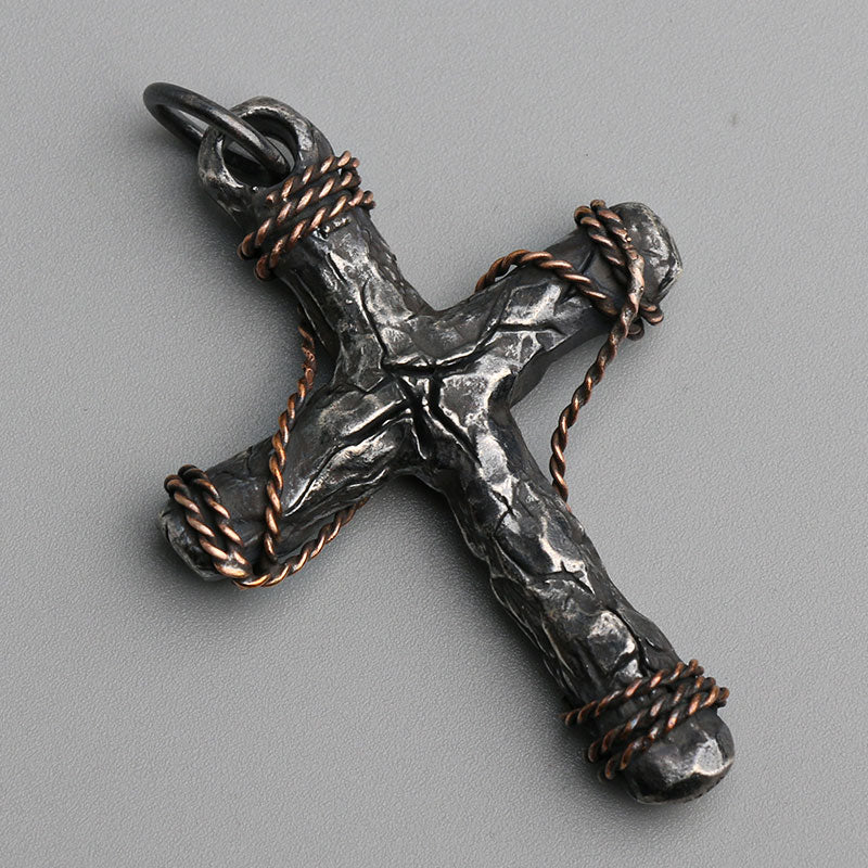 925 Sterling Silver Cracked Cross Pendant Necklace