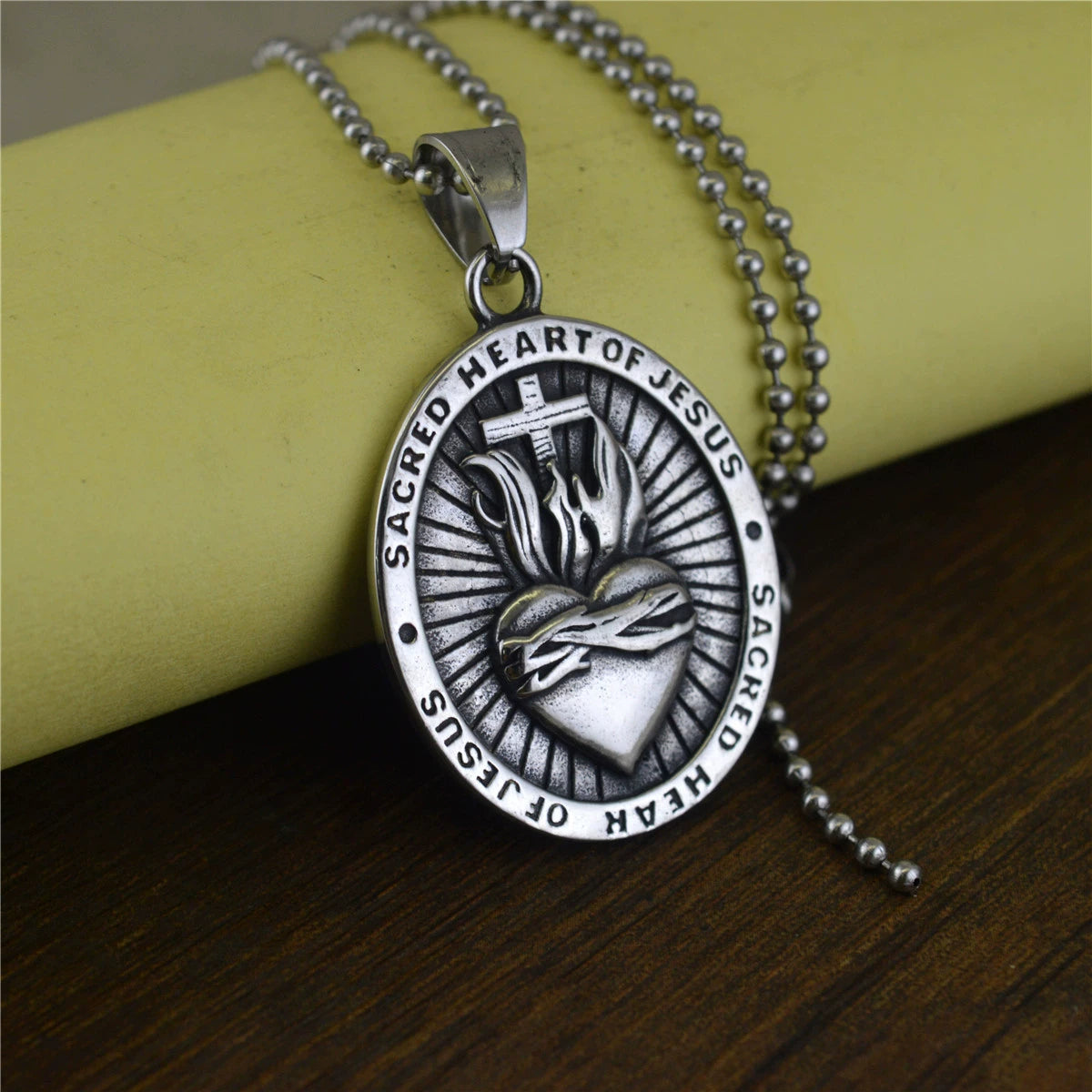 Vintage Titanium Steel Heart Design Cross Pendant Necklace