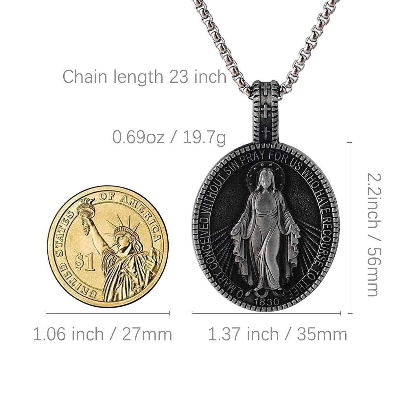 Virgin Mary Titanium Stee Pendent Amen Artisan