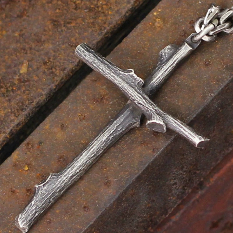 Wood Branch Cross Realistic Necklace