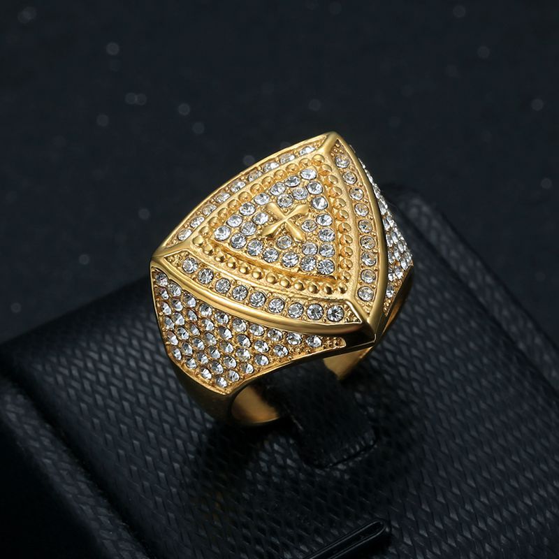 Anel de Cristo em ouro artesanal Amém com diamante e crucifixo