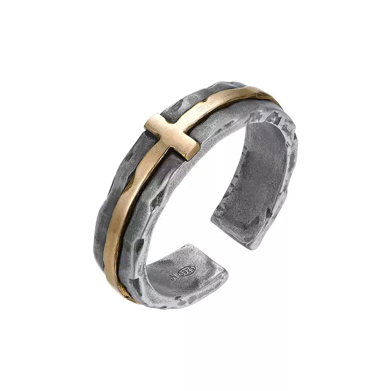 925 Sterling Silver Brass Cross Ring