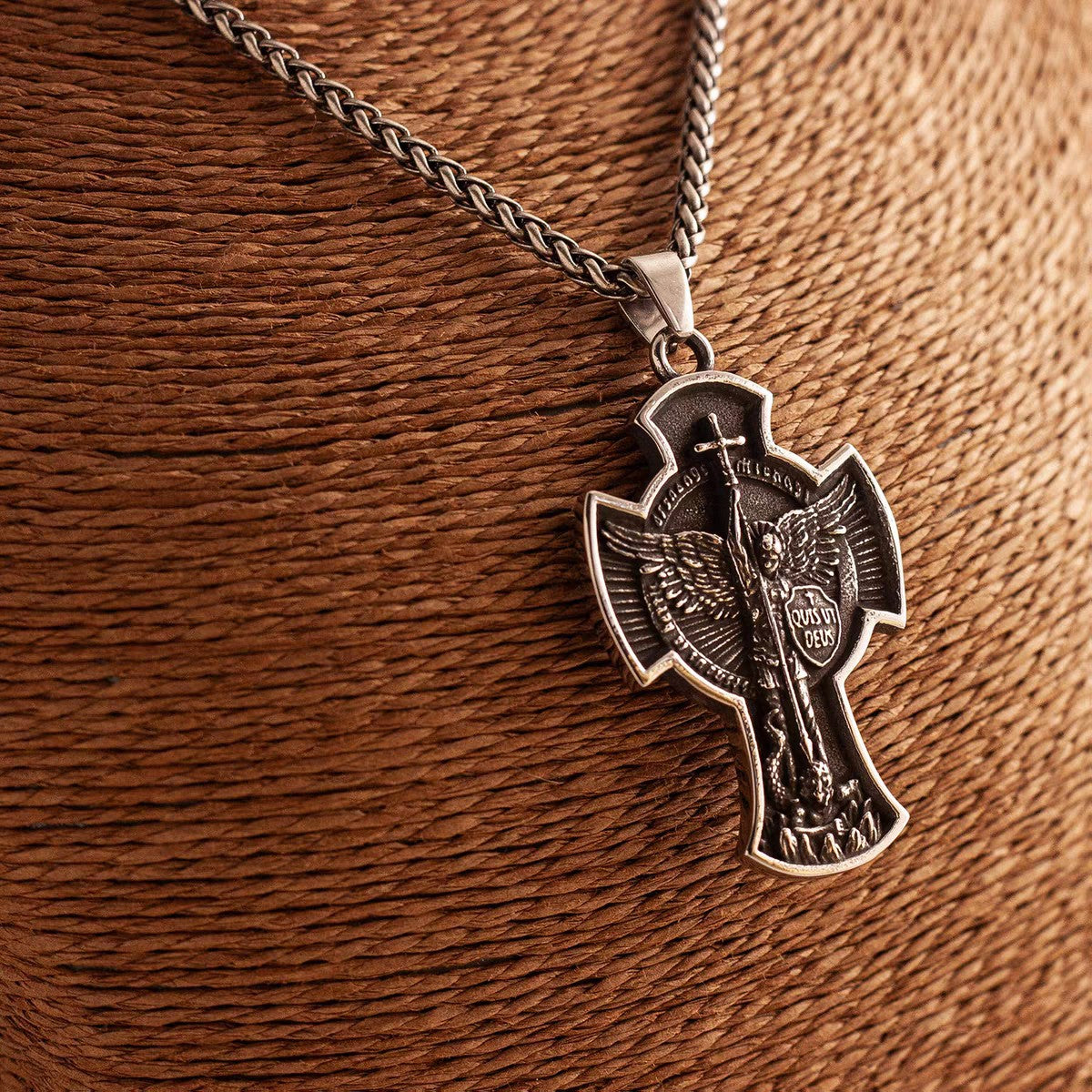 St Michael the Archangel Cross Pendant – Vintage Gold & Silver Necklace - Amen Artisan