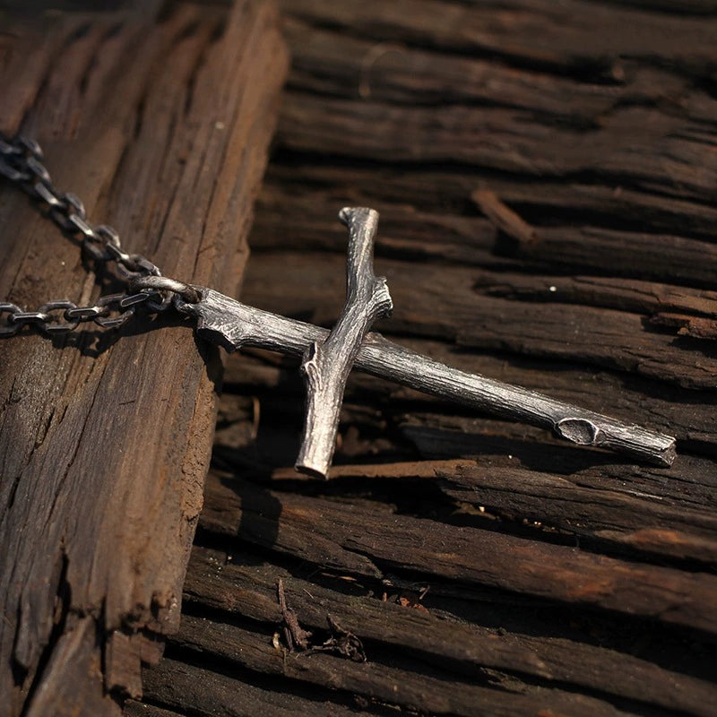 Wood Branch Cross Realistic Necklace