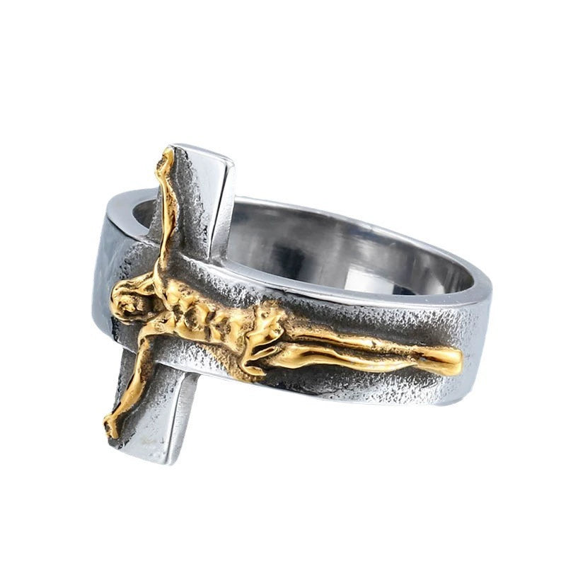 Amen Artisan Vintage Cross Jesus Crucifix Titanium Steel Ring