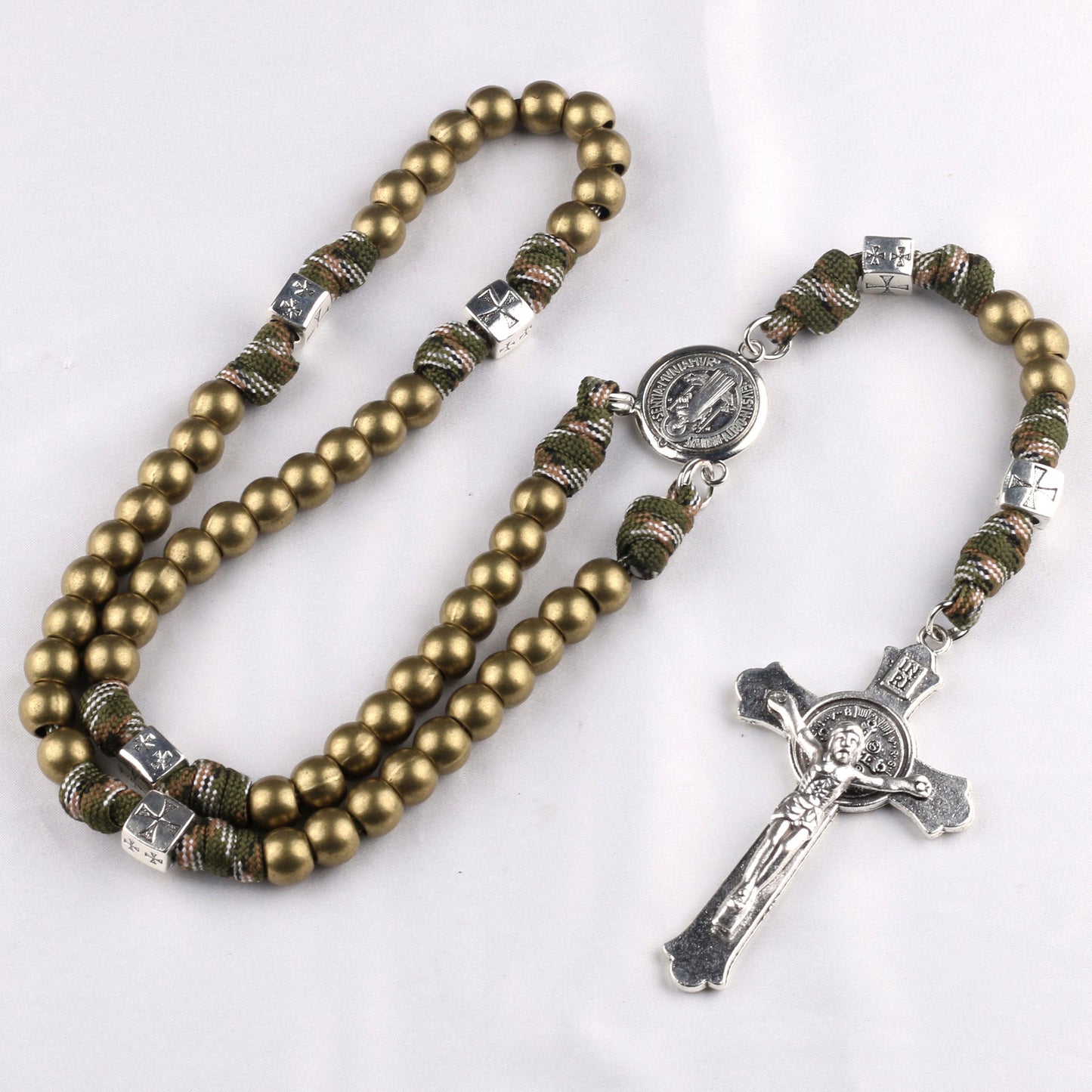 Cuentas de latón Medalla de San Benito Crucifijo Rosario de paracord Amén Artesano